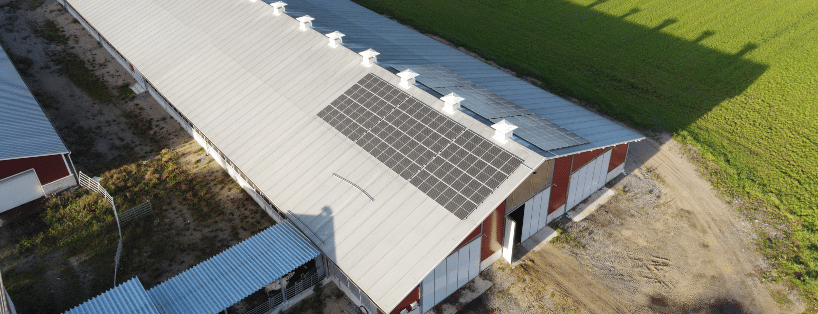 Aerial view of solar panels in farm